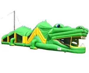 WINSUN Happy Gator inflatable tunnel obstacle course with slide/crocodile obstacle course inflatables