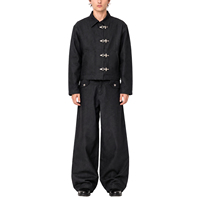 Ensemble de survêtement en jean brut avec boucle de veste de pompier personnalisée de haute qualité, style streetwear vintage pour homme