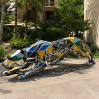 Escultura de Leopardo Grande de Acero Inoxidable, Estatua Contemporánea de América Latina para Proyectos de Resorts, Villas y Jardines