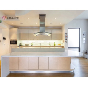 Hiện đại thân thiện với môi ánh sáng màu gỗ <span class=keywords><strong>Melamine</strong></span> tủ bếp với đá cẩm thạch Countertop vòi đường cong Góc đảo - Product Image 2