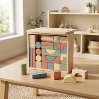 Juego de Bloques Geométricos de Madera Apilables con Caja de Almacenamiento, Juguete Educativo de Construcción para Niños