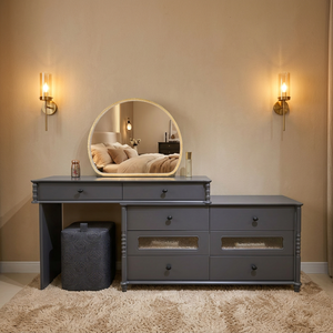 Table de maquillage moderne avec miroir éclairé et tiroirs de rangement pour meubles de chambre - Product Image 3