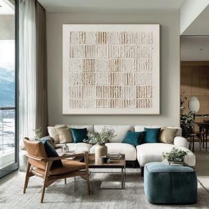 Arte Mural 3D Texturizado, Pintura al Óleo Wabi-Sabi Pintada a Mano por un Artesano, Arte Mural en Lienzo para Decoración Serena de Hoteles y Hogares Minimalistas - Product Image 5