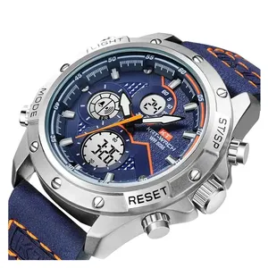 KAT-WACH 1805 cuir affaires montres montre pour hommes de haute qualité hommes poignet Quartz LED Double affichage horloge Relogio Masculino
