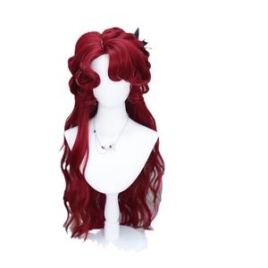 เลดี้โรสวิกผมหยิกยาวอะนิเมะคอสเพลย์หมวกคลุมศีรษะเต็มรูปแบบเส้นใยคานกะลอนเส้นผมธรรมชาติโปร่งใสลูกไม้สีแดง - Product Image 1