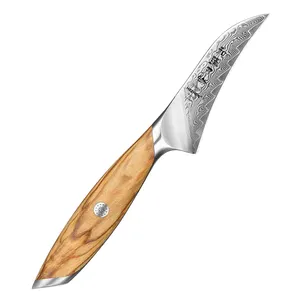 XINZUO baru 4 inci pisau Paring Damaskus bubuk baja pegangan kayu pisau buah produsen