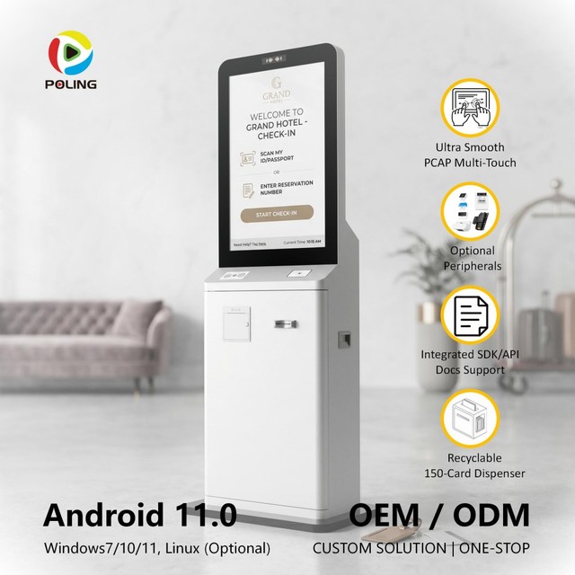 Visitor Management Passport scan Touchscreen Reception Hotel Check in Self Service Kiosk Terminal de Caisse