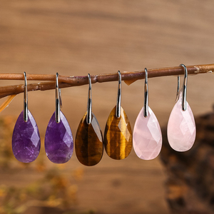 Nouvelles boucles d'oreilles en œil de tigre et améthyste, pierres semi-précieuses, faites à la main, en quartz rose, bijoux pour la guérison, cadeau - Product Image 2