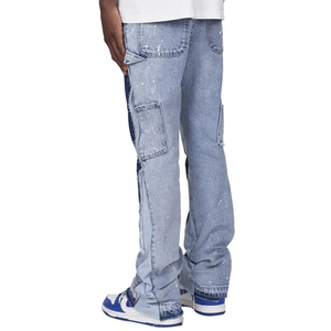Dropshipping <b>Men</b> Punk High Street Y2K Biker <b>Stretch</b> Bootcut Flared Denim Jeans Pants - Product Image 5
