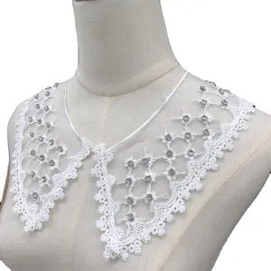 New white organza embroidered lace lace beaded dress false collar