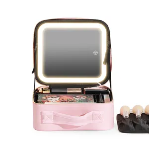 Beauty Travel Makeup Case mit großem beleuchteten Spiegel Kosmetik tasche Professional Cosmetic Artist Bag Thread Cover Box