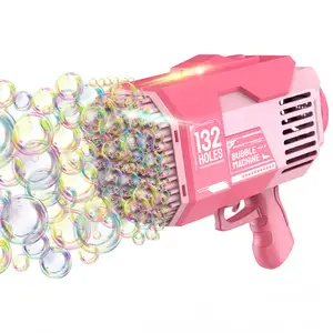 2023 Novo Produto Automático Blowing Bubble 132 Buracos de Carregamento Rocket Launcher Bubble Gun Brinquedos Bateria Recarregável