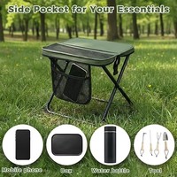 Tabouret de camping pliable portable avec sac à dos, double poches de rangement, cadre léger en acier inoxydable, résistant à l'eau pour