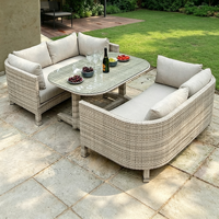Ensemble de canapés d'extérieur en rotin PE avec coussins imperméables, mobilier de conversation en osier pour patio avec table basse en verre trempé pour jardin