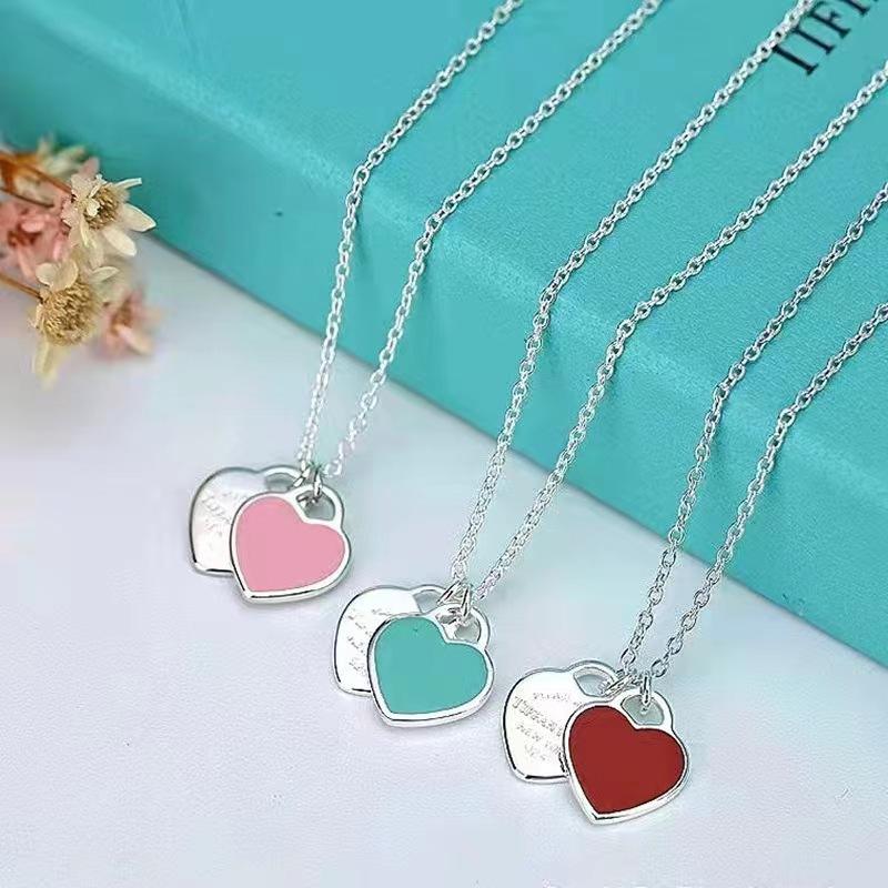 Fashion Chain Necklace for Women, Simple Love Oil Enamel Red Blue