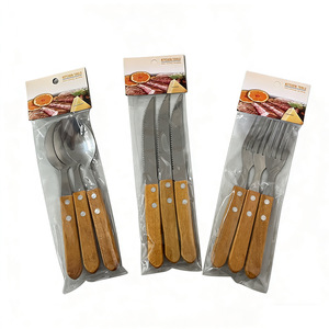 Juego de 6 piezas de cuchillo, tenedor y cuchara de acero inoxidable para comida occidental, con mango de madera, estilo retro, pulido a espejo, para carne. - Product Image 5