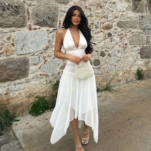 Vestido Halter para Mujer, Vestido Ajustado con Paneles de Malla en la Cintura, Elegante y Delgado - Product Image 1