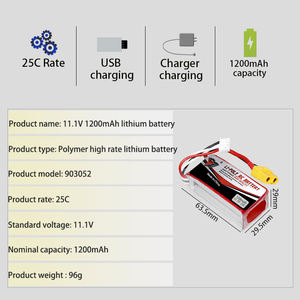 Cella ricaricabile lipo di fabbrica 903052 11.1V 1200mAh per pista giocattolo per auto giocattolo fuoristrada a batteria - Product Image 3
