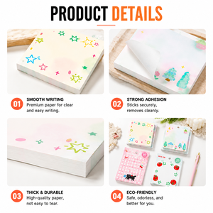 Cute Cartoon Pattern Sticky Notes Self-Adhesive <b>Memo</b> <b>Pads</b>, 60 Sheets Premium Thick Paper for Student Study, Office Reminder - Product Image 2