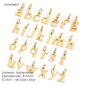 Amuleto de Letra Minúscula |   Colgante con Inicial del Alfabeto en Acero Inoxidable Chapado en Oro PVD de 14K |   Impermeable, Hipoalergénico y Resistente al Deslustre - Product Image 3