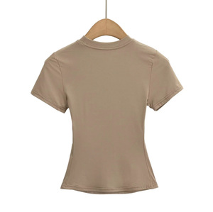 Nuova T-shirt Estiva da <span class=keywords><strong>Donna</strong></span> a Maniche Corte, Vestibilità Aderente, Tinta Unita, in Maglia - Product Image 4