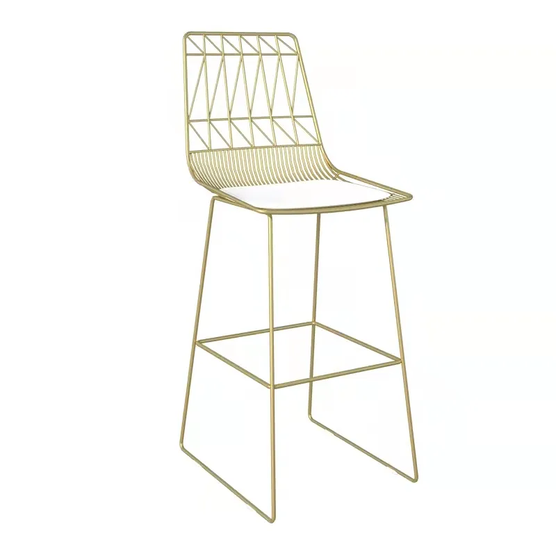 Silla nórdica minimalista de hierro forjado moderna barra de alambre sillas altas creativas de malla de Metal hueco chapado sillas altas