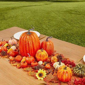 143 pièces de décorations artificielles d'automne en mousse creuse à sculpter, comprenant des citrouilles et des feuilles d'érable, pour la table de cuisine, l'intérieur et l'extérieur, pour le festival de la récolte - Product Image 6