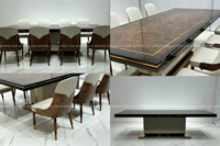 Ensemble de table à manger rectangulaire en bois laqué brun de luxe, style antique, moderne et minimaliste, pour salle à manger de villa, 4 à 8 personnes