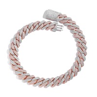 Cadena cubana de latón de 20 mm con incrustaciones de circonita cúbica 5A, engaste de púas, 3 filas de circonita cúbica, joyería hip hop rap para hombre