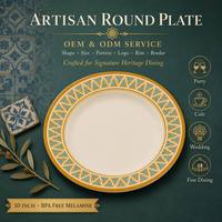 Assiette Ronde en Mélamine Ornée à Bord Large, Impression Personnalisée, Vente en Gros OEM ODM, 10 Pouces, pour Café, Bistro, Brunch