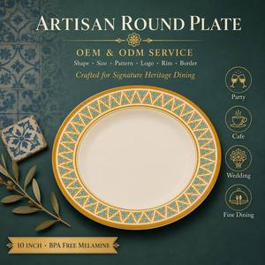 Assiette de table en mélamine décorée à bord large, personnalisable, écologique, compatible lave-vaisselle, 10 pouces, pour café, bistrot, <span class=keywords><strong>brunch</strong></span> – Vente en gros OEM/ODM - Product Image 1