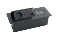 Prise escamotable en alliage d'aluminium, 1 prise EU, 3 USB-A, 3 Type-C, charge sans fil 15W, argent