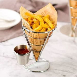 Panier à frites conique en acier inoxydable de haute qualité, très vendu, avec coupelle à <span class=keywords><strong>sauce</strong></span>, pour restaurants occidentaux - Product Image 6