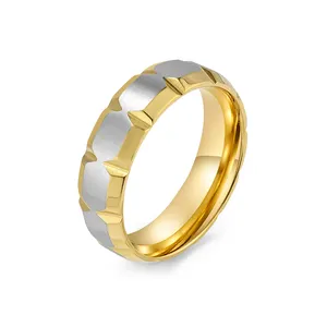 Hiphop stainless steel Bevel V Slot ring 18k gold plated minimalist wholesale rings lot for couples