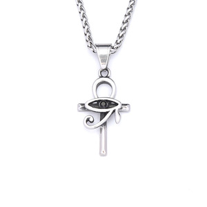 yunnique Stainless Steel Ankh <b>Cross</b> Pendant Necklace With Eye Of Horus Design 60cm <b>Chain</b> For Men And Women Fashion Jewelry - Product Image 5