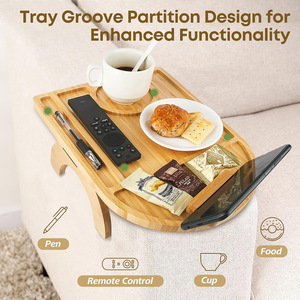 Plateau d'accoudoir en bambou avec support pour téléphone et porte-gobelet, pliable et portable pour pouf, usage domestique - Product Image 3