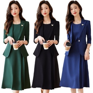 Women's Mid Sleeve Professional Suit Dress O Neck A Line Anti Wrinkle Formal Work Interview Career Dress - Product Image 5