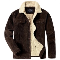 Blouson Bomber Homme Américain-Européen Multi-Poches Hiver Ample Rétro en Velours Côtelé Doublé Polaire Coton-Polyester Col Rabattu