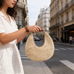 Borsa a Spalla Estiva in Paglia Stile Boho Intrecciata da Designer per Donna, Elegante Borsa a Mezzaluna all'Uncinetto Fatta a Mano per Viaggi - Product Image 4