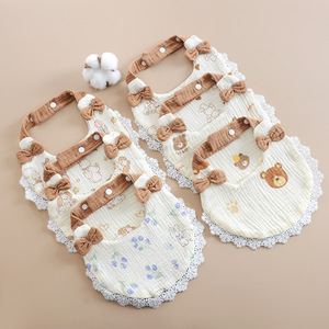 Nuevos Baberos para Bebé Estilo Ins para Niña, <span class=keywords><strong>en</strong></span> Forma de <span class=keywords><strong>U</strong></span>, de 6 Capas, con Encaje Arrugado, Patrón de Mariposa y Dibujos Animados, Lindos, de Gasa de Algodón Puro para Recién Nacidos, Libres de BPA - Product Image 1