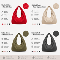 Sac Hobo Grande Taille Personnalisé en Forme de Croissant avec Poche Latérale Zippée en Toile de Nylon Sergée pour Voyage, OEM ODM, Logo Personnalisé, Faible MOQ