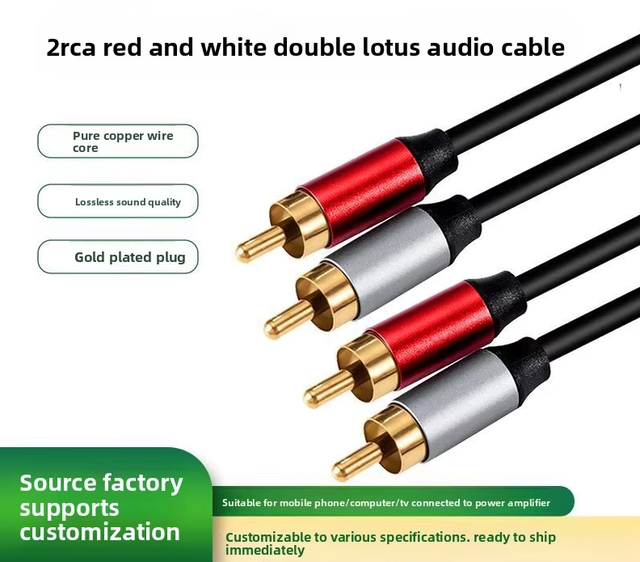 Dual RCA Red-and-White Plum-Blossom Audio Cable (Two Pairs)-Bare Copper Conductor Male-to-Male for TV CD Player Amplifier
