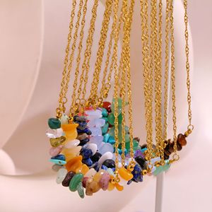Nouveau collier en acier inoxydable avec perles de <span class=keywords><strong>pierre</strong></span> naturelle de 12 couleurs, design de <span class=keywords><strong>pierre</strong></span> irrégulière, chaîne plaquée or pour femmes - Product Image 2