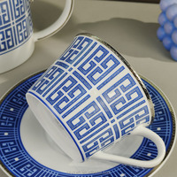 Théière bleue illimitée de luxe légère tasse à café service à thé de l'après-midi tasse à café de bureau théière en porcelaine