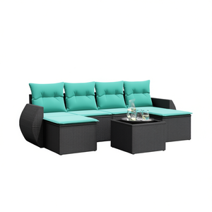 Set di divani da giardino in polyrattan nero, 7 pezzi con cuscini, mobili da esterno, stile contemporaneo, design moderno - Product Image 1
