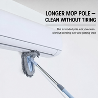Serpillère anti-poussière domestique avec manche extensible, tampon en chenille lavable, nettoyeur multi-usages pour plinthes, murs, coins, escaliers et interstices