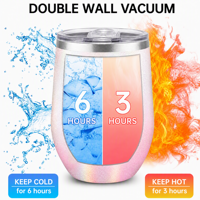 Gobelet à vin en acier inoxydable à double paroi isolé sous vide de 12 oz avec couvercle anti-fuite pour boissons chaudes/froides (vin, café, thé)