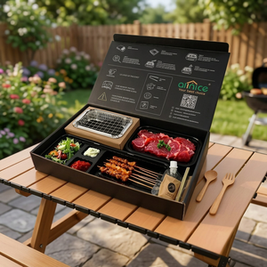 Caja de almuerzo desechable de cartón para barbacoa con carbón, parrilla incorporada sin humo, seguridad contra llamas, fácil de limpiar, barbacoa moderna y rápida - Product Image 3
