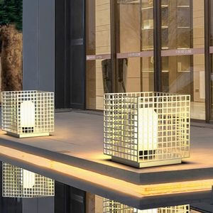 Luces de camino solares de paisaje de estilo chino, lámparas de pie cuadradas para patio exterior LED IP65, faros de columna <span class=keywords><strong>solar</strong></span> de alimentación de CA - Product Image 3