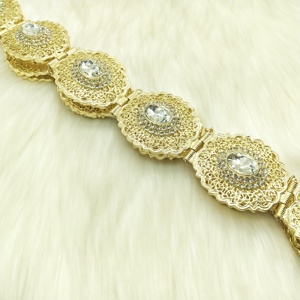 Robe de mariée ethnique en plaqué or <span class=keywords><strong>pour</strong></span> femme <span class=keywords><strong>caftan</strong></span> Abaya style marocain <span class=keywords><strong>caftan</strong></span> avec <span class=keywords><strong>ceinture</strong></span> en pierre verte rouge chaîne de taille en métal bijoux - Product Image 2